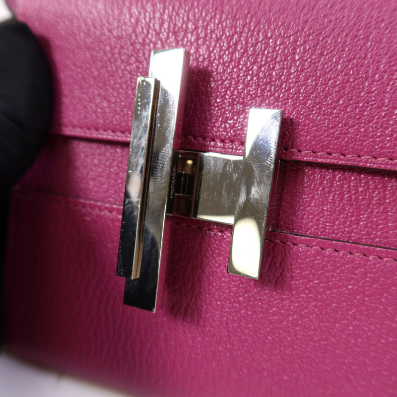 HERMES Chevre皮革Cinhetic To Go Wallet銀扣肩背袋Anemone-12