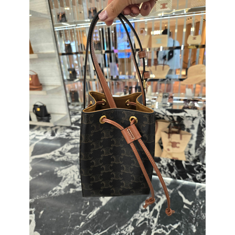 CELINE Triomphe帆布小牛皮Micro Sailor迷你水桶包 棕褐色 10M742GC-0