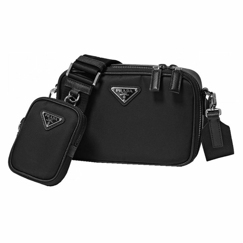 PRADA 三角形Logo Tessuto斜背包 黑色 2VH070 2DMH F0002-0