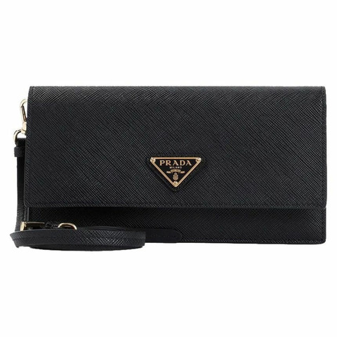 PRADA Saffiano 三角形 Logo 迷你斜背包 黑色 1NF059 2DB3 F0002