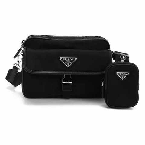 PRADA 三角形Logo尼龍單肩斜背包 黑色 2VH133 2DMH F0002