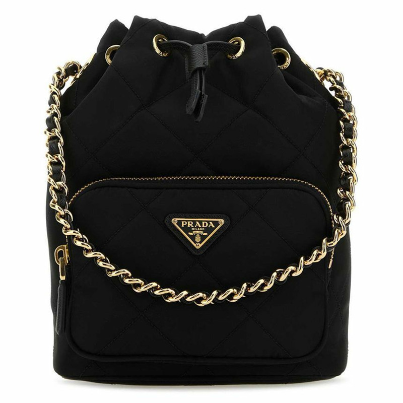 PRADA 25FW 三角形標誌復刻版 1995 絎縫水桶包 黑色印章:1BH038 2AOS F0002-0