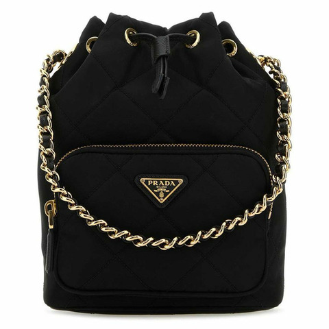 PRADA 25FW 三角形標誌復刻版 1995 絎縫水桶包 黑色印章：1BH038 2AOS F0002