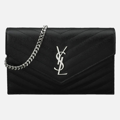SAINT LAURENT 信封鏈條單肩包 銀黑色 742920 BOW02 1000