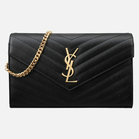 SAINT LAURENT Monogram 鏈條肩背包 金色 黑色