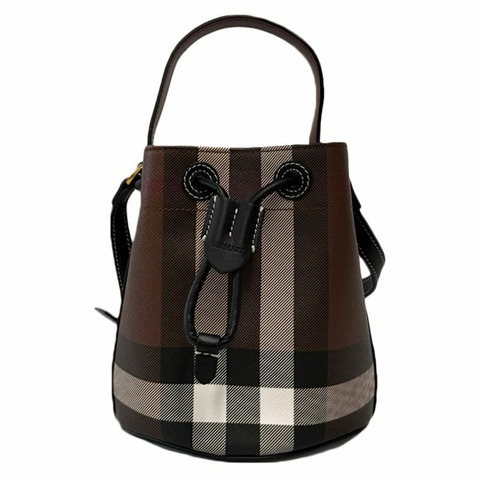 BURBERRY 巨型格紋抽繩迷你水桶包，深棕色，25秋冬款