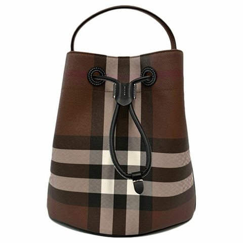BURBERRY 巨型格紋抽繩水桶包 深棕色 25FW 8112239