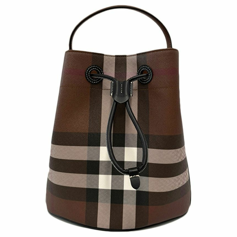 BURBERRY 巨型格紋抽繩水桶包 深棕色 25FW 8112239-0