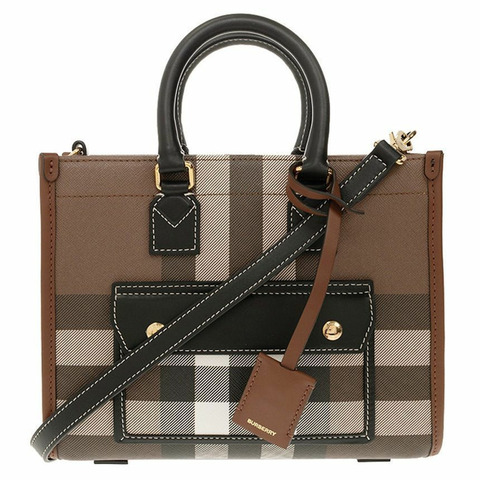 BURBERRY 迷你格紋 Freya 手提包 深樺棕色 8069661
