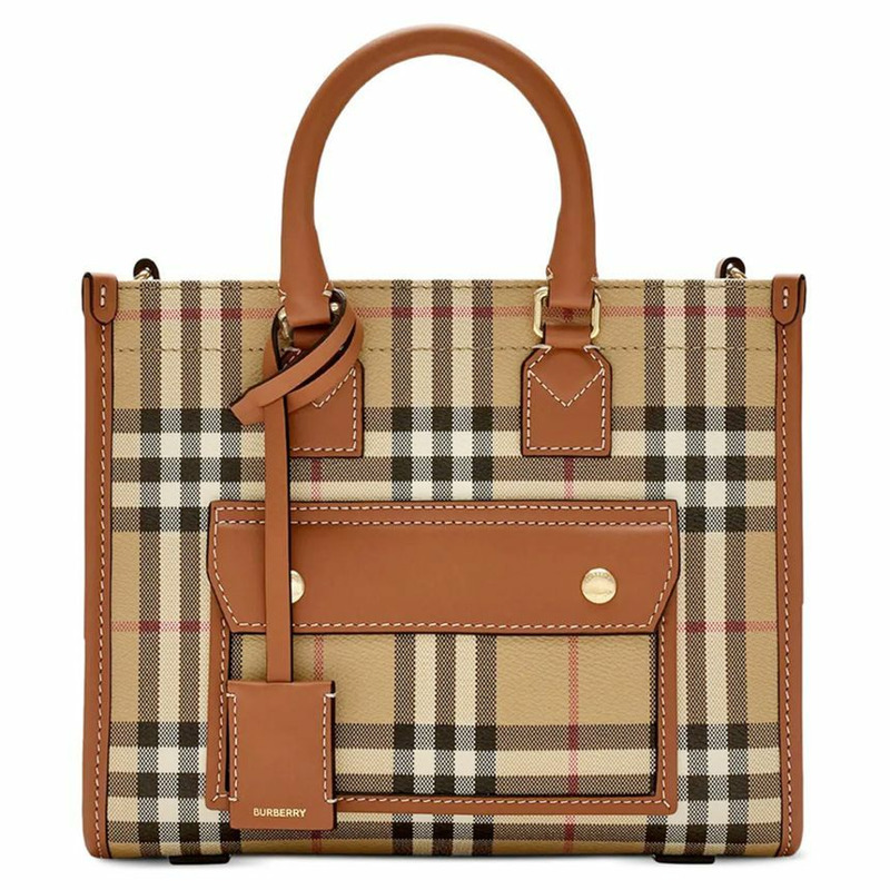 BURBERRY 迷你 Freya 復古格紋托特斜挎包 布里爾棕色 8097566-0