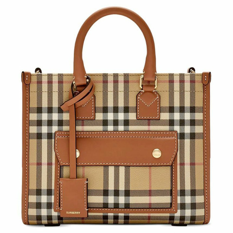 BURBERRY 迷你 Freya 復古格紋托特斜挎包 布里爾棕色 8097566