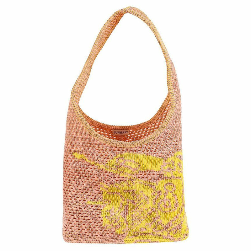 BURBERRY 標誌性Logo鉤編小號單肩包 粉紅色 黃色 8106533-0