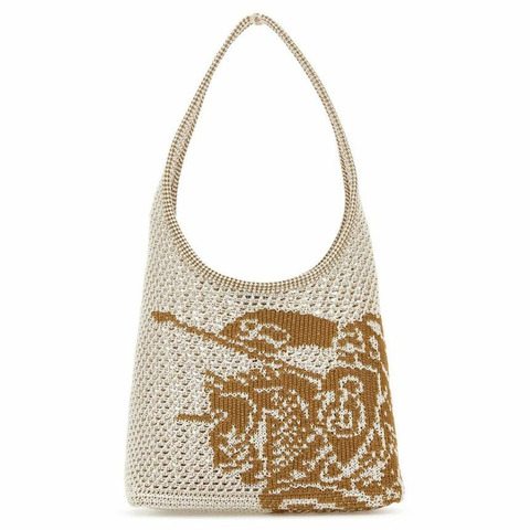 BURBERRY 25FW 標誌性Logo鉤編小號單肩包 白色 沙色 8109266