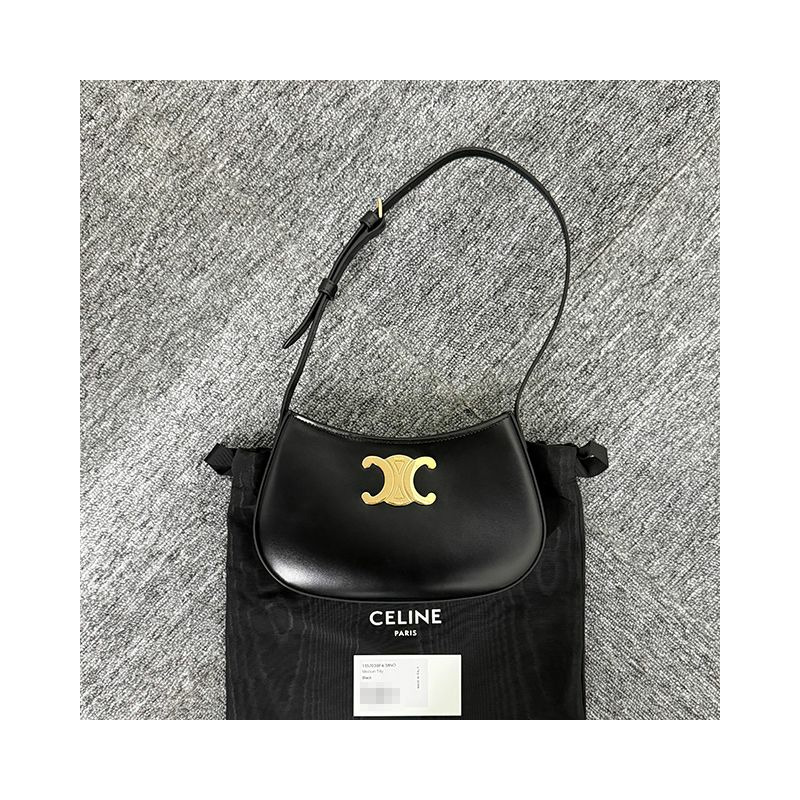 CELINE Triomphe 小牛皮 Tilly 中號包 黑色 金色 115703BF4 38NO-1