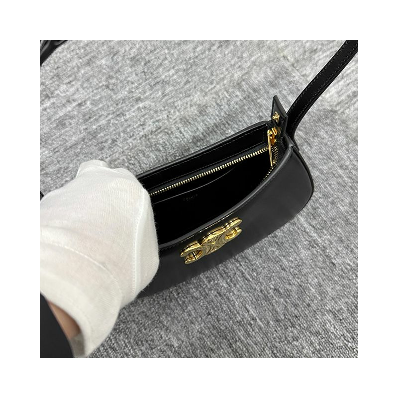 CELINE Triomphe 小牛皮 Tilly 中號包 黑色 金色 115703BF4 38NO-5