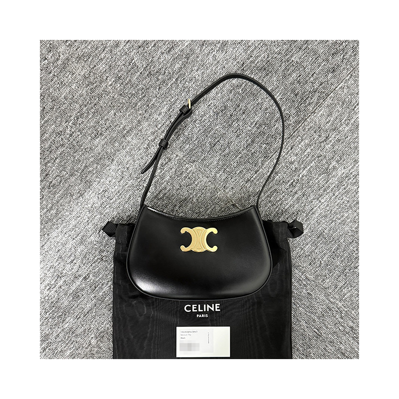CELINE Triomphe 小牛皮 Tilly 中號包 黑色 金色 115703BF4 38NO-13
