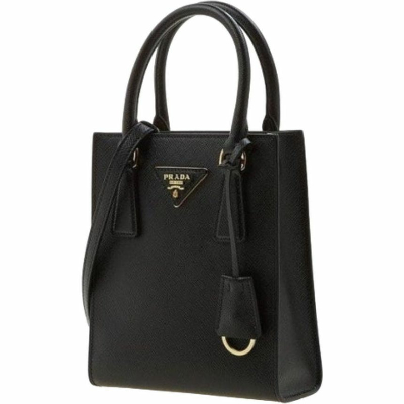 PRADA 三角形Logo Saffiano黑色手提袋 產品編號:1BA358 NZV F0002-2