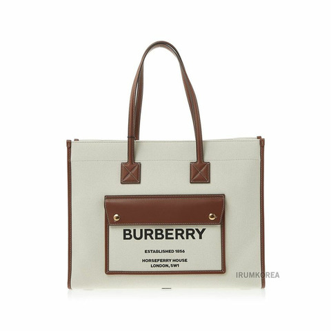 BURBERRY 8044129 LL MD POCKET DTL TOTE A1395 中型雙色帆布皮革 Freya