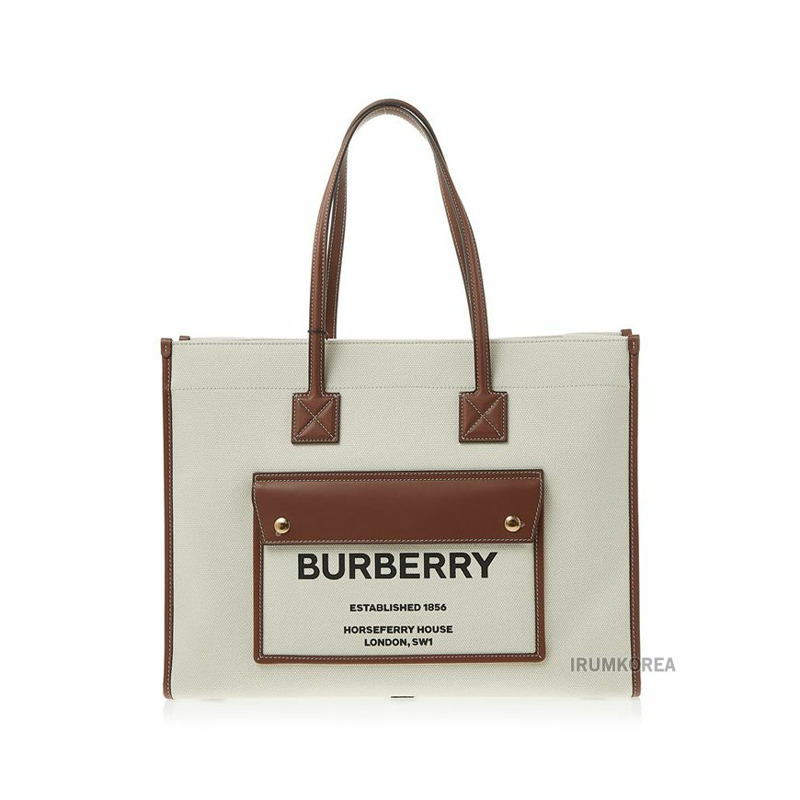 BURBERRY 8044129 LL MD POCKET DTL TOTE A1395 中型雙色帆布皮革 Freya-0