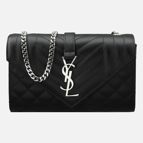 SAINT LAURENT 信封式小肩背包 銀黑色 600195 BOW92 1000