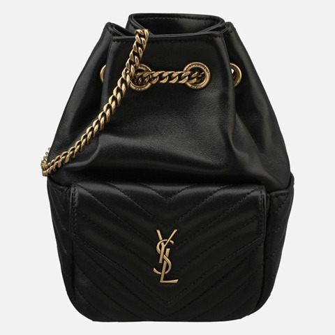 SAINT LAURENT 黑色絎縫鏈條迷你水桶包 5F