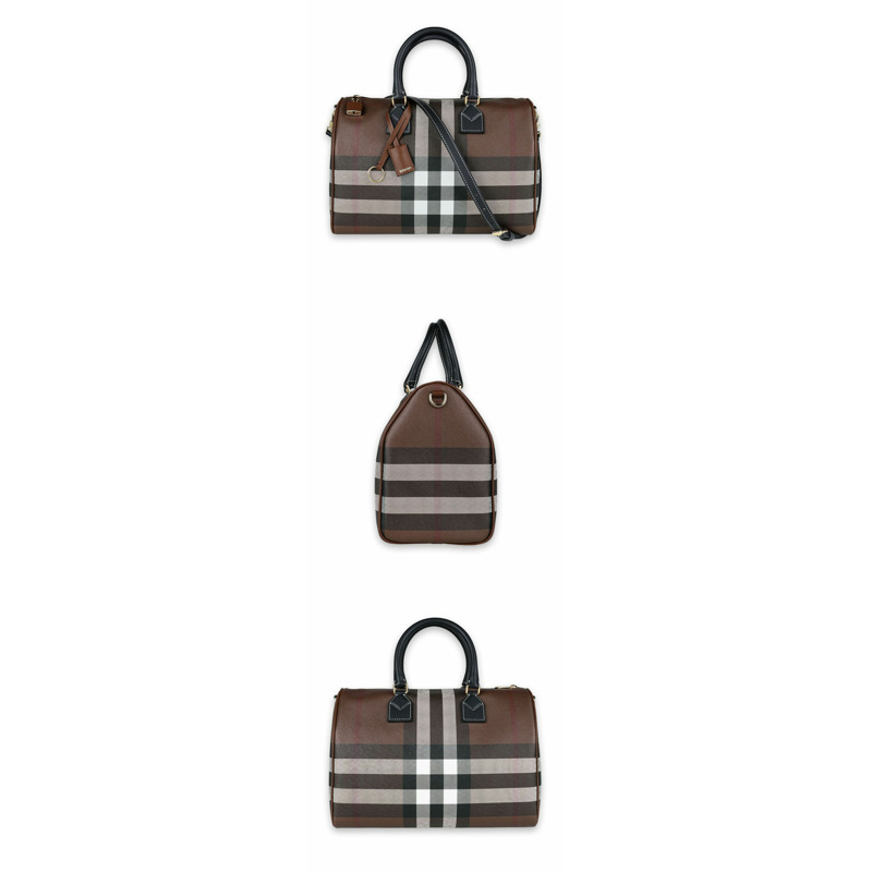 BURBERRY 女士格子圖案中型保齡球手提包(棕色)A8900-2