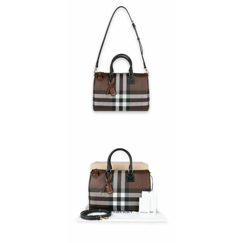 BURBERRY 女士格子圖案中型保齡球手提包(棕色)A8900-5