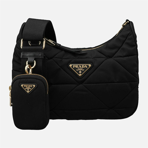 PRADA 三角形標誌尼龍襯墊單肩包 黑色 1BC151 RDJN F0632