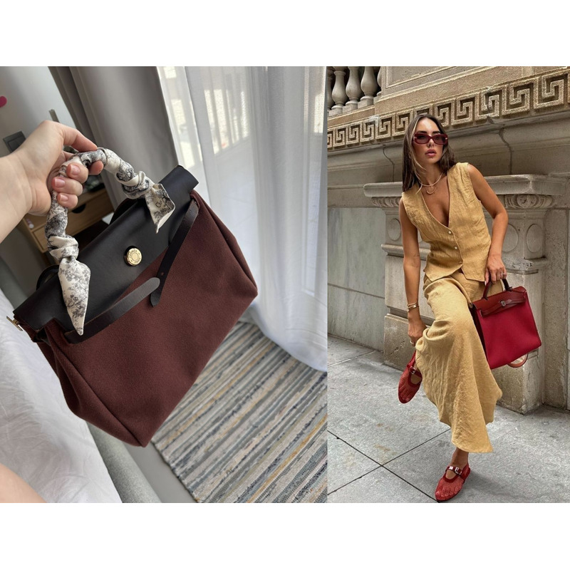 MONCLER 愛馬仕酒紅色帆布銀色背包-1