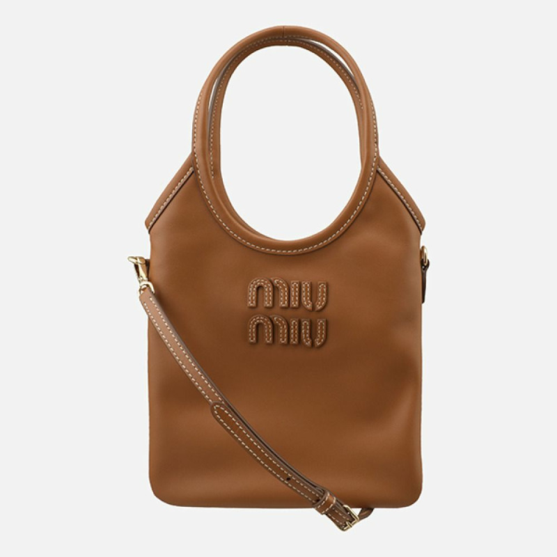 MIU MIU Ivy 皮革迷你手提包，干邑色，印記：5BA281 2CRW F0046-0