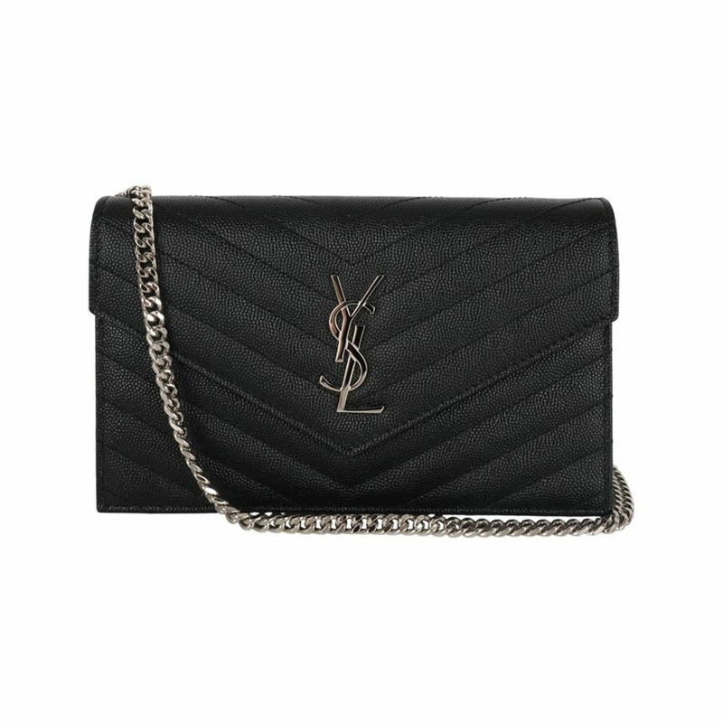 SAINT LAURENT 馬特拉塞凸紋信封鏈條單肩包黑色 742920 BOW02 1000-0
