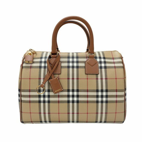 BURBERRY 中型格紋保齡球手提包 米色 8092085
