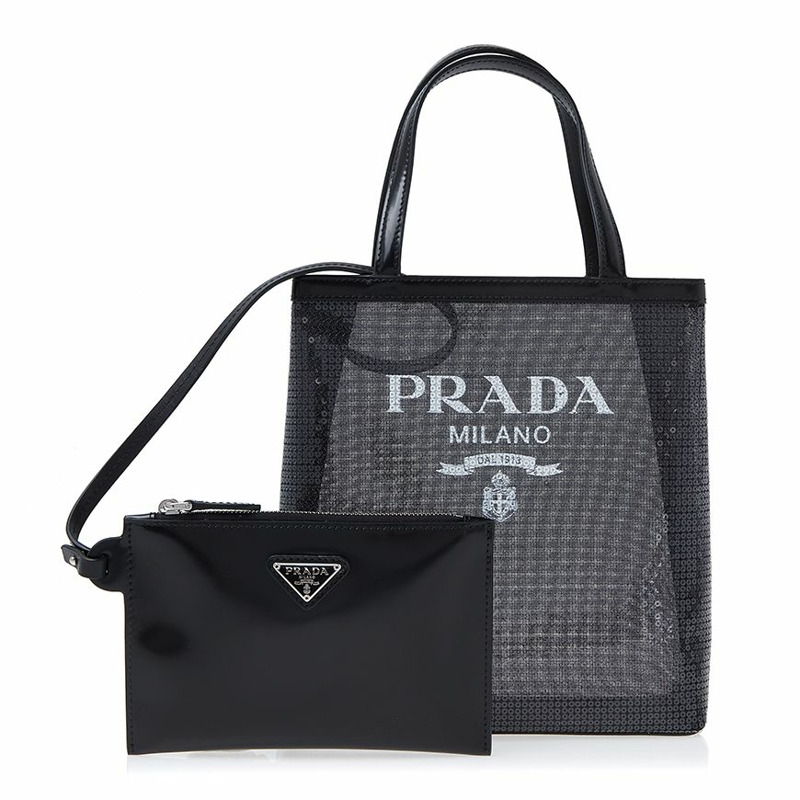 PRADA 女士小號亮片網眼手提包 1BG417 2D0A F0002 (OOO)-0