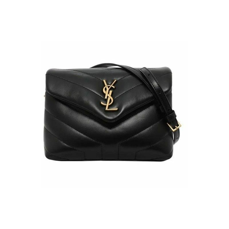 SAINT LAURENT Toy Lulu 迷你斜背包 黑色金色 678401 DV707-0