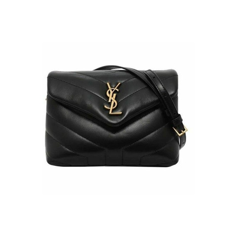 SAINT LAURENT Toy Lulu 迷你斜背包 黑色金色 678401 DV707
