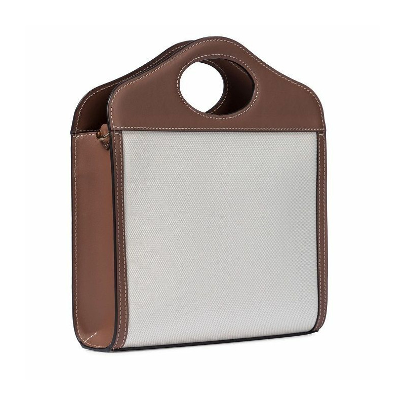 BURBERRY 口袋迷你皮革飾邊帆布手提包-2