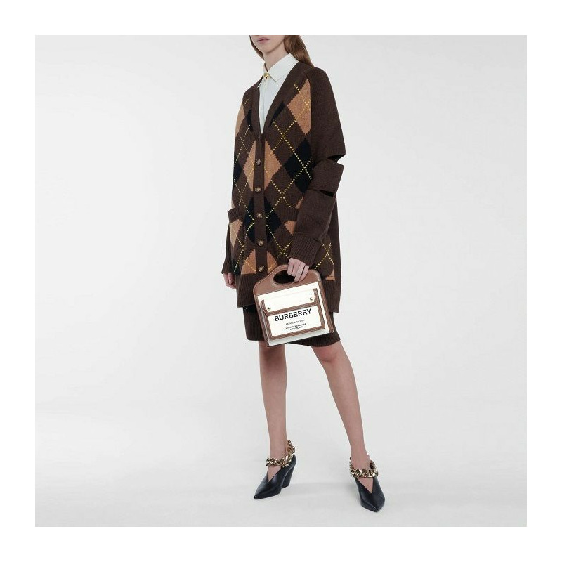 BURBERRY 口袋迷你皮革飾邊帆布手提包-6