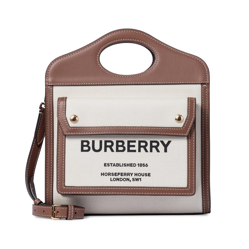 BURBERRY 口袋迷你皮革飾邊帆布手提包-8
