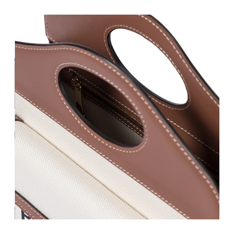 BURBERRY 口袋迷你皮革飾邊帆布手提包-10