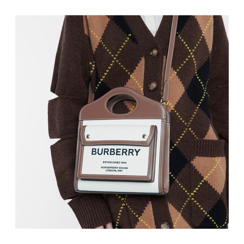 BURBERRY 口袋迷你皮革飾邊帆布手提包-12