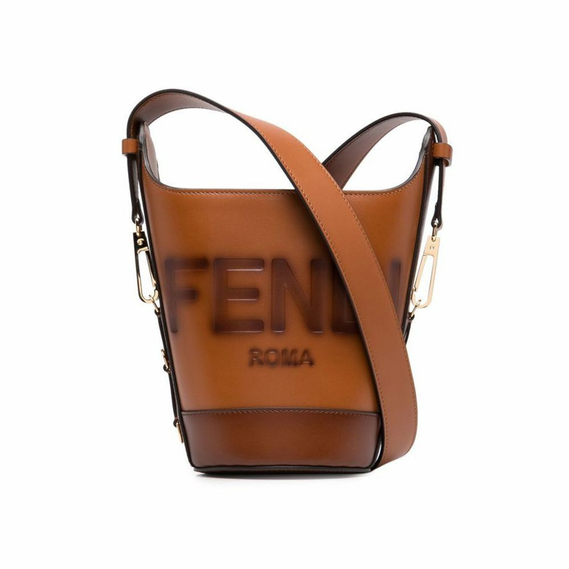 FENDI 棕色壓花Logo水桶包 8BT348 AC9L F0QVK-0