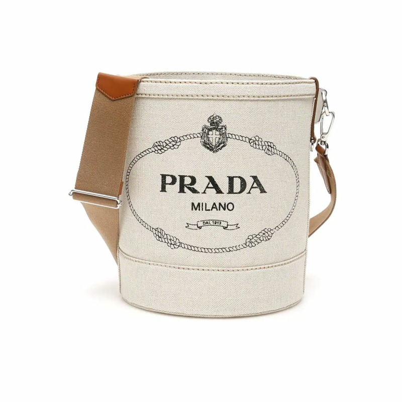 PRADA 麻布水桶包 1BE038 2E2H F0A5T-0