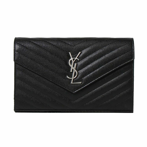 SAINT LAURENT 銀色馬特拉塞凸紋鏈條包黑色 377828 BOW02 1000