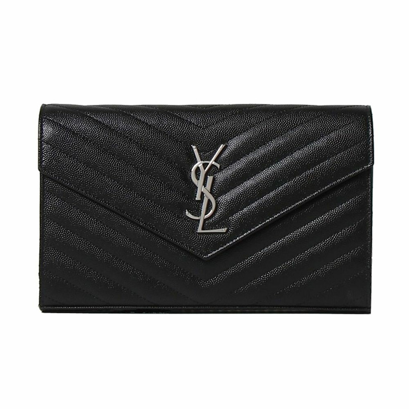 SAINT LAURENT 銀色馬特拉塞凸紋鏈條包黑色 377828 BOW02 1000-0