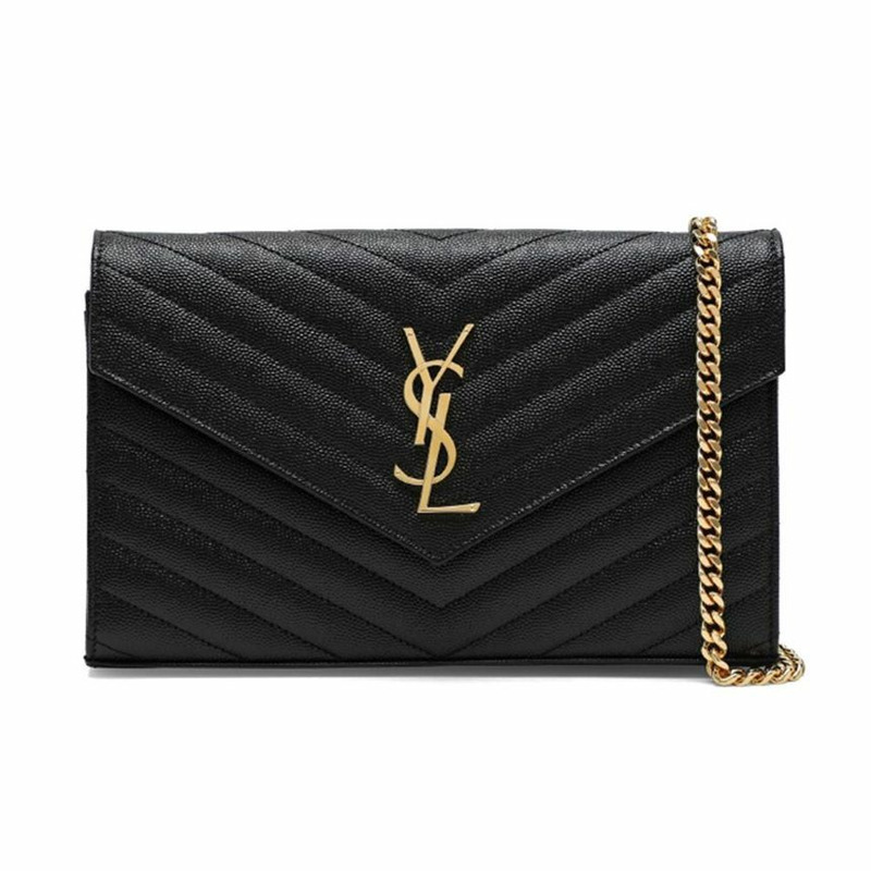 SAINT LAURENT Matelassé 鏈條包，金色，黑色 377828 BOW01 1000-0