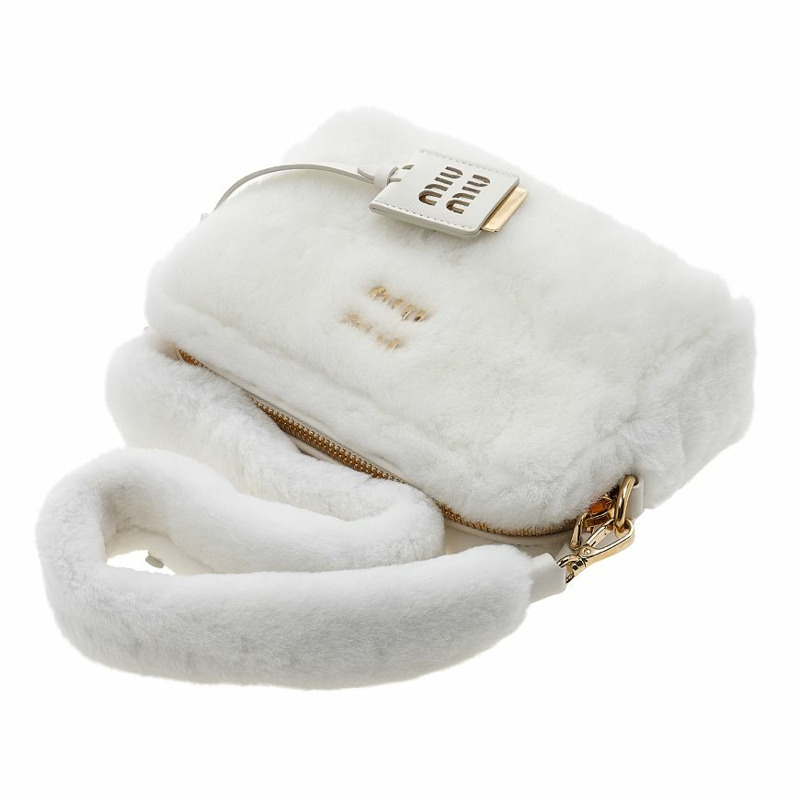 MIU MIU 女士 Logo 毛絨單肩包 5BH118 2F41 F0009 (MOM)-4