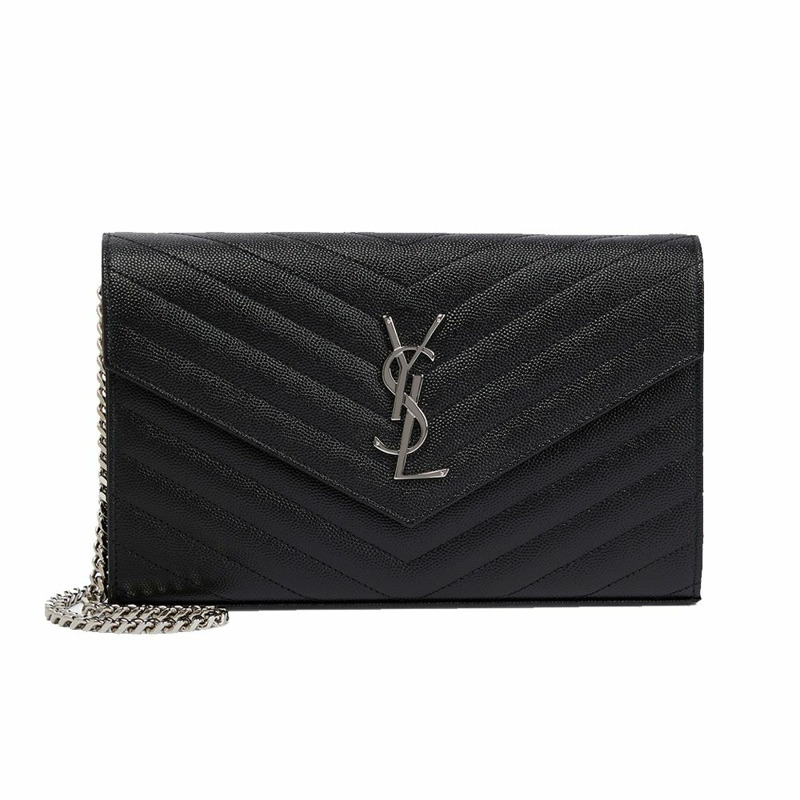 SAINT LAURENT Monogram 鏈條錢包,銀色,377828 BOW02 1000-0