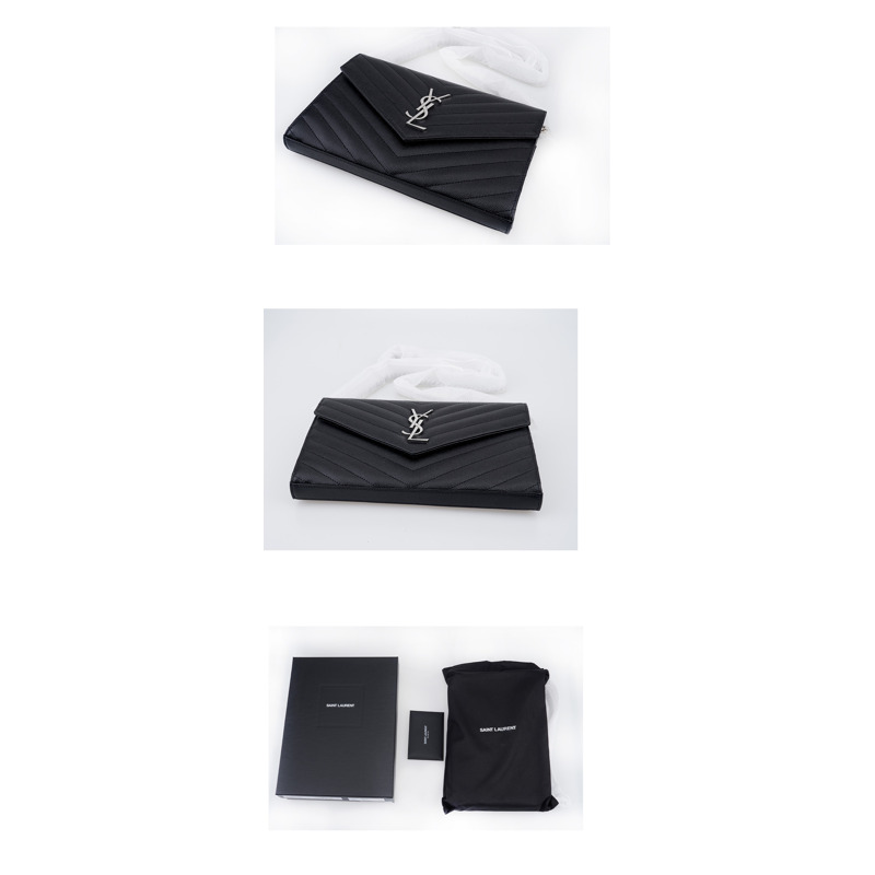 SAINT LAURENT Monogram 鏈條錢包,銀色,377828 BOW02 1000-2