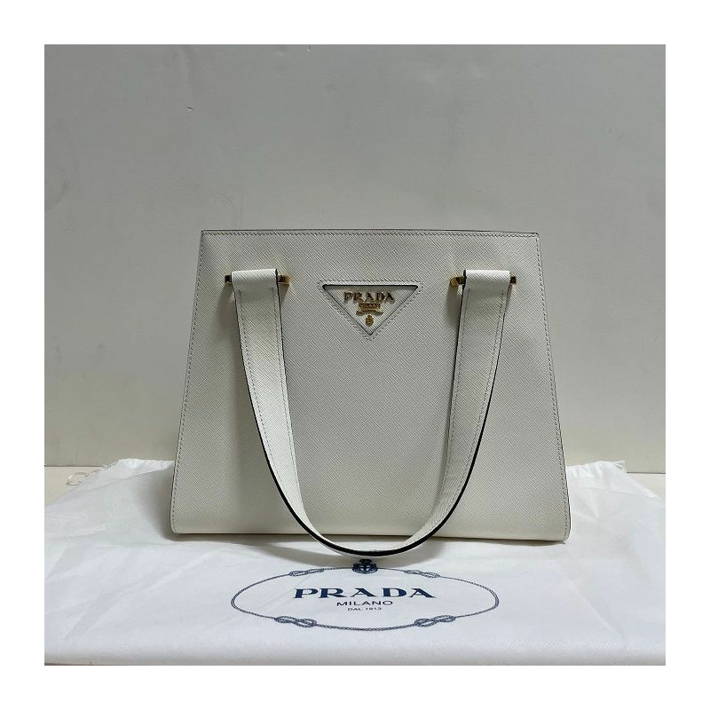 PRADA 三角形Logo Saffiano皮革手提包-2