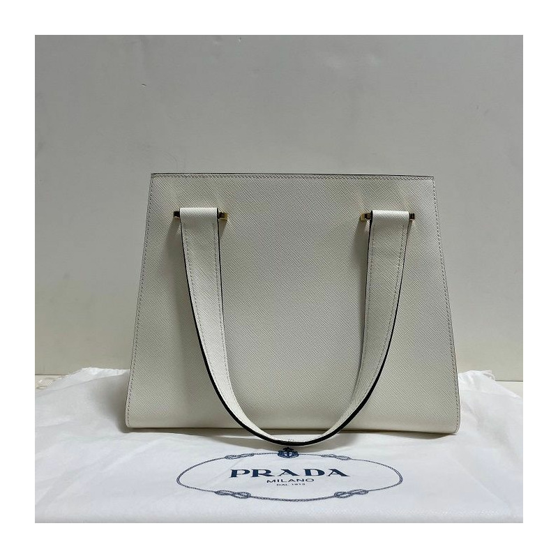PRADA 三角形Logo Saffiano皮革手提包-3